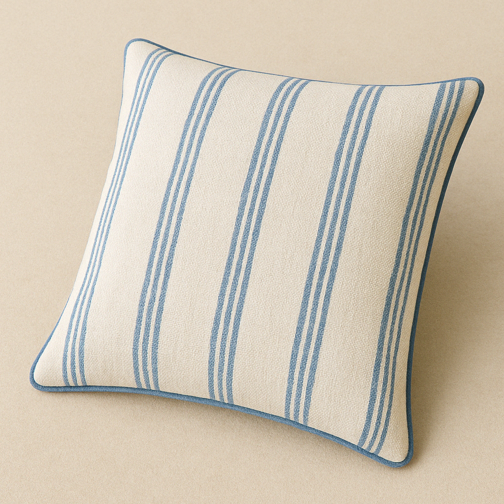 Cojín rayas azul y crudo