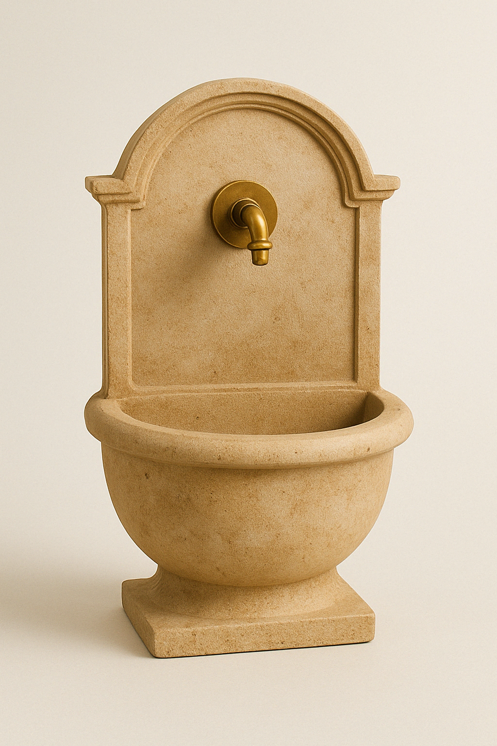 Fuente mural de piedra con grifo de latón